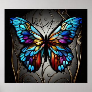 stained glass butterfly, colorful poster, intricat poster