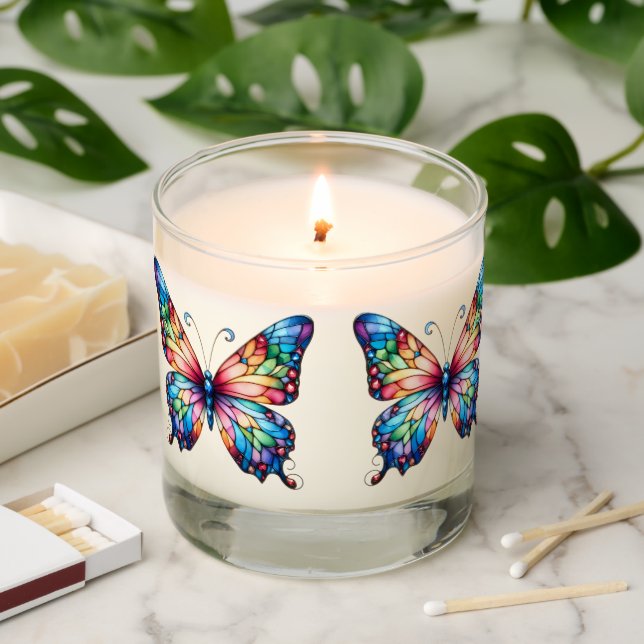 Stained Glass Butterfly Glow  Scented Candle (Lit)