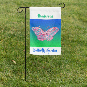 Stained Glass Butterfly Gradient Personalized Text Garden Flag