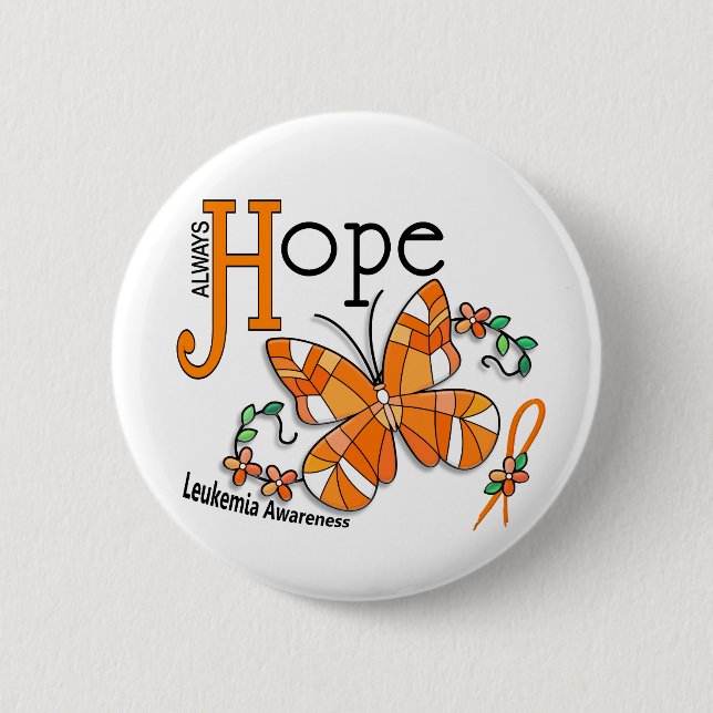 Stained Glass Butterfly Leukemia Button (Front)