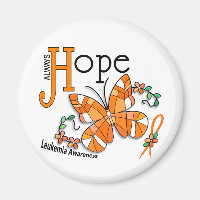 Stained Glass Butterfly Leukemia Magnet (Front)