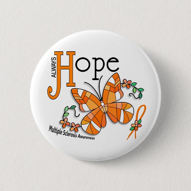 Stained Glass Butterfly Multiple Sclerosis Pinback Button (Front)