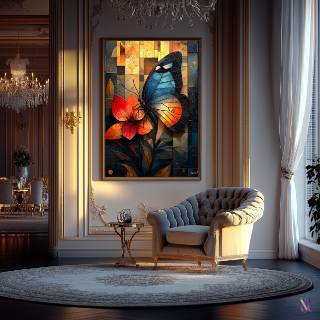 Stained Glass Butterfly on a Vibrant Flower Poster (Creator Uploaded)