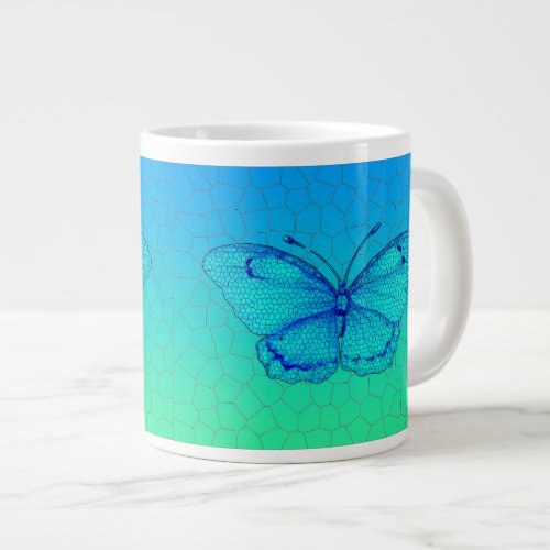 Stained Glass Butterfly on Mosaic Gradient   Giant Giant Coffee Mug