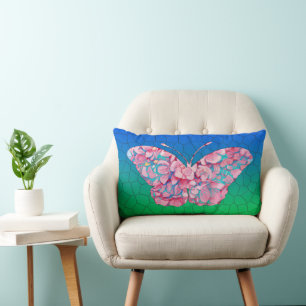 Stained Glass Butterfly on Mosaic Gradient   Lumbar Pillow