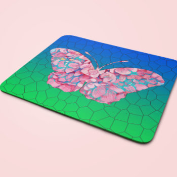 Stained Glass Butterfly On Mosaic Gradient   Mouse Pad by TWVVAAPP at Zazzle