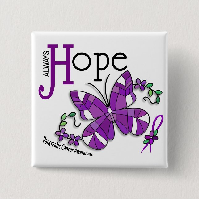 Stained Glass Butterfly Pancreatic Cancer Pinback Button (Front)