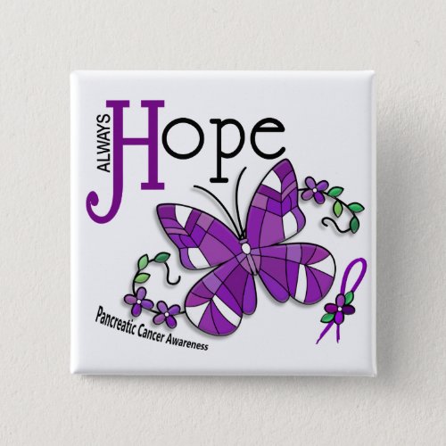 Stained Glass Butterfly Pancreatic Cancer Pinback Button