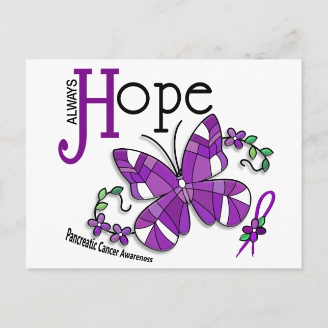 Stained Glass Butterfly Pancreatic Cancer Postcard (Front)