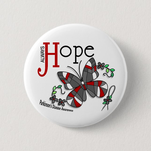 Stained Glass Butterfly Parkinson's Disease Pinback Button (Front)