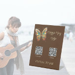 Stained Glass Butterfly QR Code Virtual Tip Jar Pedestal Sign