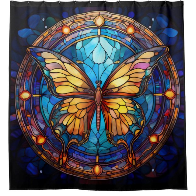 Stained Glass Butterfly   Shower Curtain (Front)
