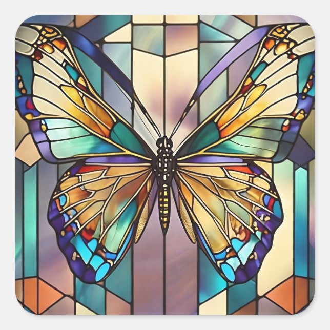 Stained Glass Butterfly Square Sticker (Front)
