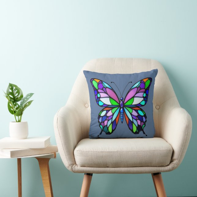 Stained Glass Butterfly Throw Pillow (Chair)