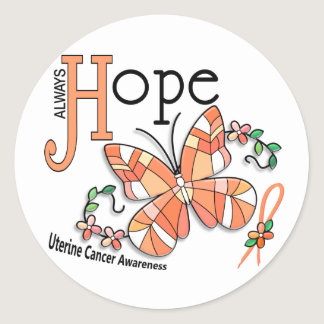 Stained Glass Butterfly Uterine Cancer Classic Round Sticker