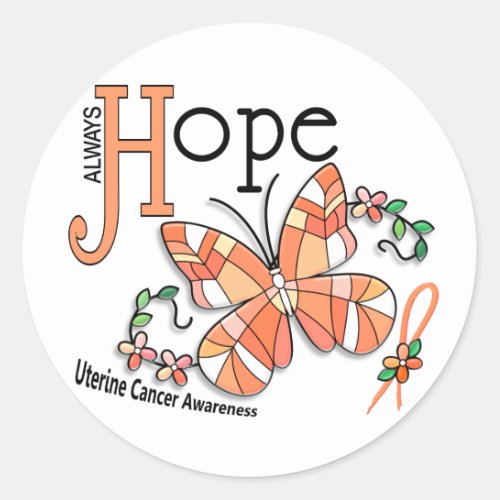 Stained Glass Butterfly Uterine Cancer Classic Round Sticker