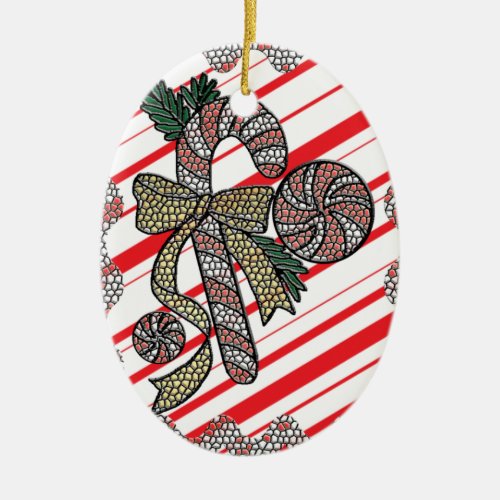 Stained Glass Candy Cane Ceramic Ornament
