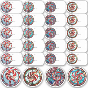 Stained Glass Candy Cane Gift Tag Sticker