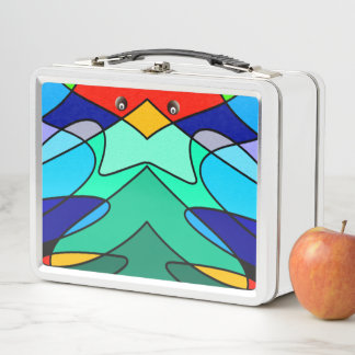 Stained Glass Cardinal Abstract Design Metal Lunch Box