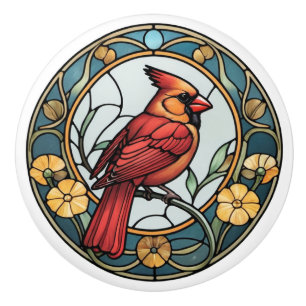 Stained Glass Cardinal Ceramic Knob