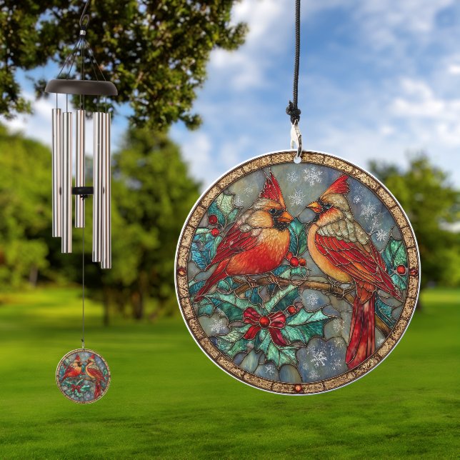 Stained Glass Cardinal Christmas Magic  Wind Chime (Outdoor)