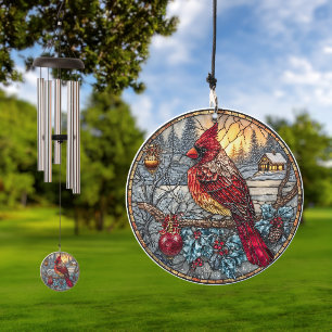 Stained Glass Cardinal Christmas Magic  Wind Chime
