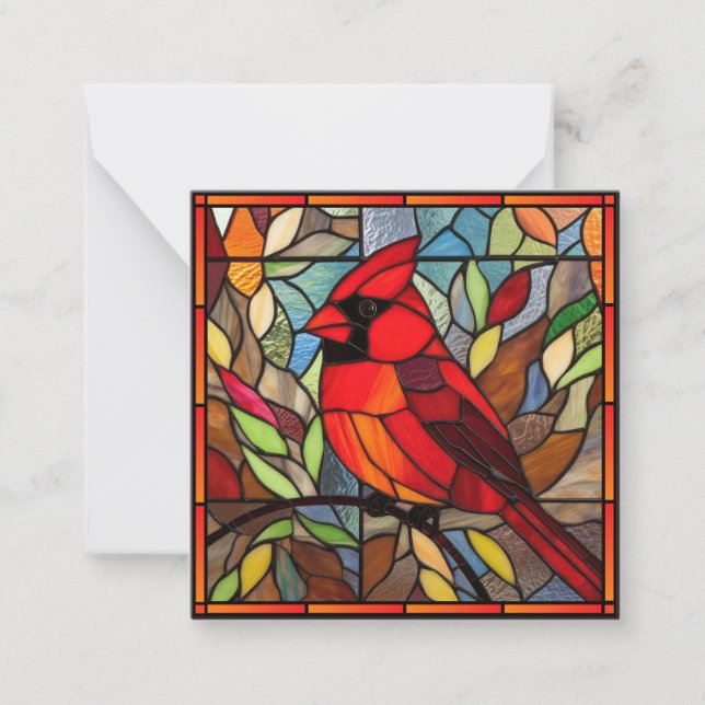 Stained Glass Cardinal Christmas Note Card (Front)