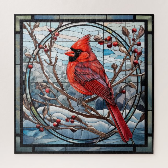 Stained Glass Cardinal Jigsaw Puzzle (Vertical)