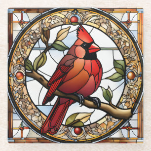 Stained Glass Cardinal Memorial Gift Ideas Glass Coaster