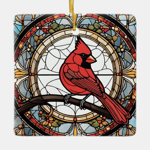Stained Glass Cardinal Memorial Gift Loved One Ceramic Ornament