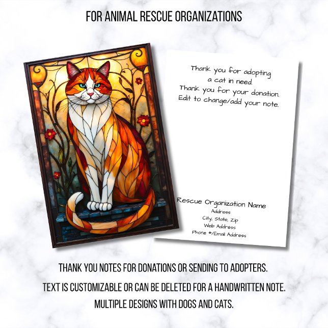 Stained Glass Cat Animal Rescue Organization Flat Thank You Card (Creator Uploaded)
