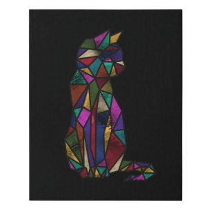 Stained Glass Cat Black Faux Canvas Print