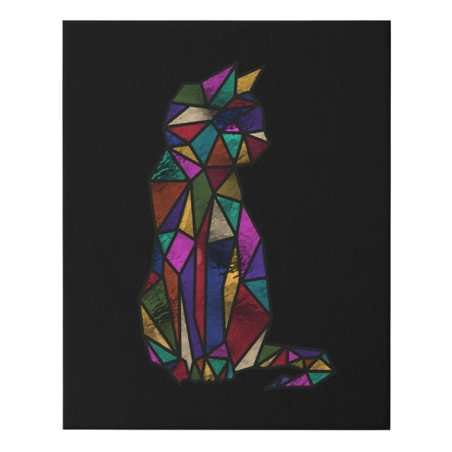 Stained Glass Cat Black  Faux Canvas Print (Front)