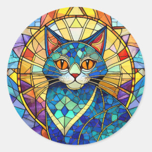 Stained Glass Cat Classic Round Sticker