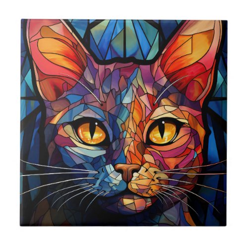 Stained Glass Cat illustration Ceramic Tile
