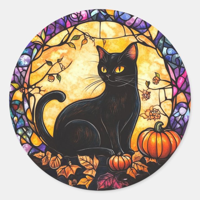 Stained Glass Cat in the Moonlight Stickers (Front)