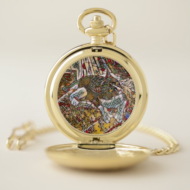 Stained Glass Cat Pocket Watch (Inside)