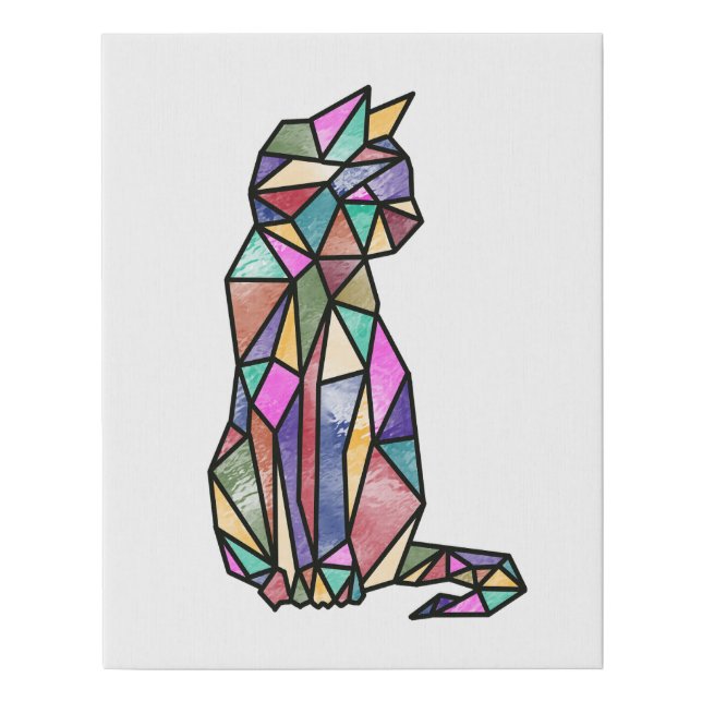 Stained Glass Cat White  Faux Canvas Print (Front)