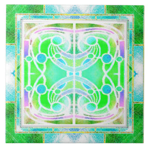 Stained Glass Cathedral Window in Cool Mint Green Ceramic Tile