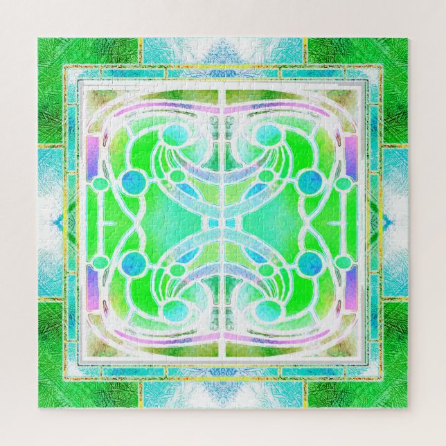  Stained Glass Cathedral Window in Cool Mint Green Jigsaw Puzzle (Vertical)