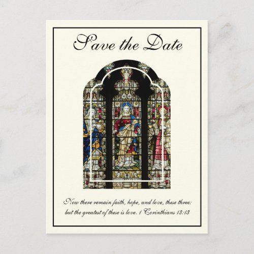 Stained Glass Catholic Wedding Save the Date Announcement Postcard
