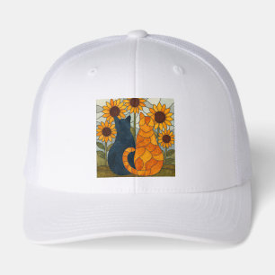 Stained Glass Cats and Sunflowers Art Design