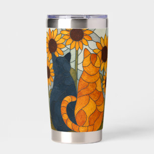 Stained Glass Cats and Sunflowers Art Design Insulated Tumbler