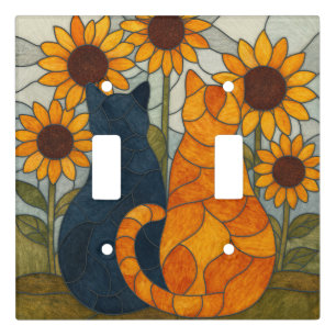 Stained Glass Cats and Sunflowers Art Design Light Switch Cover