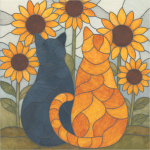 Stained Glass Cats and Sunflowers Art Design Sticker
