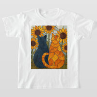 Stained Glass Cats and Sunflowers Art Design