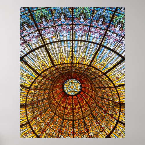 Stained Glass Ceiling at the Palau de Musica Spain Poster