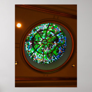 Stained Glass Ceiling Dome with Botanical Design Poster