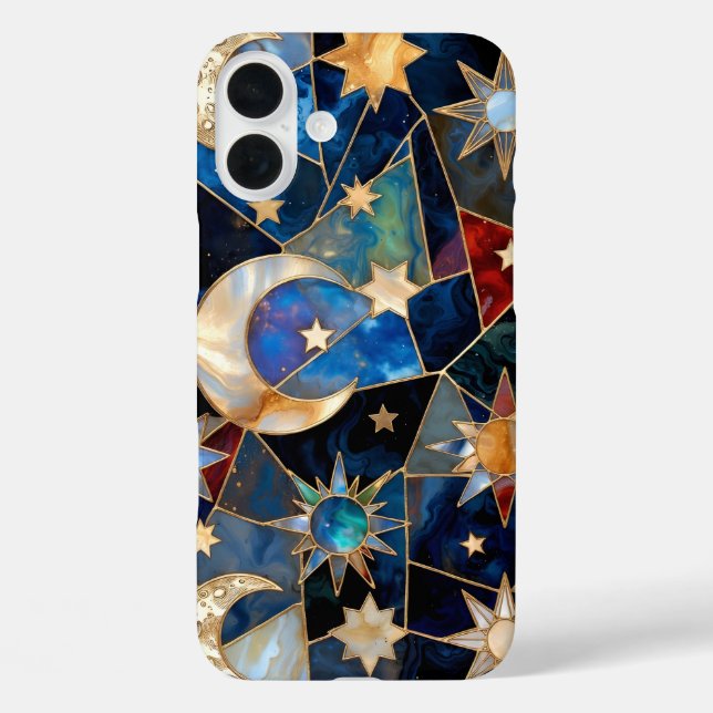 Stained Glass Celestial iPhone Case Moon Stars  (Back)