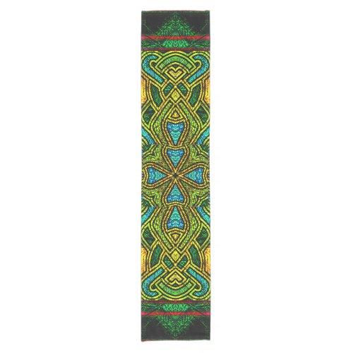 Stained Glass Celtic Cross in Lime Green Short Table Runner